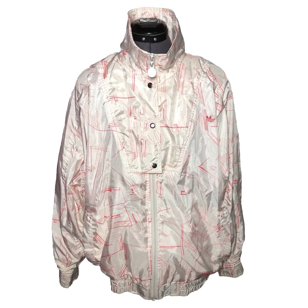 Vintage 80s 90s Adidas Trefoil Women's Coral White Geometric Tracksuit Set M - Picture 5 of 16